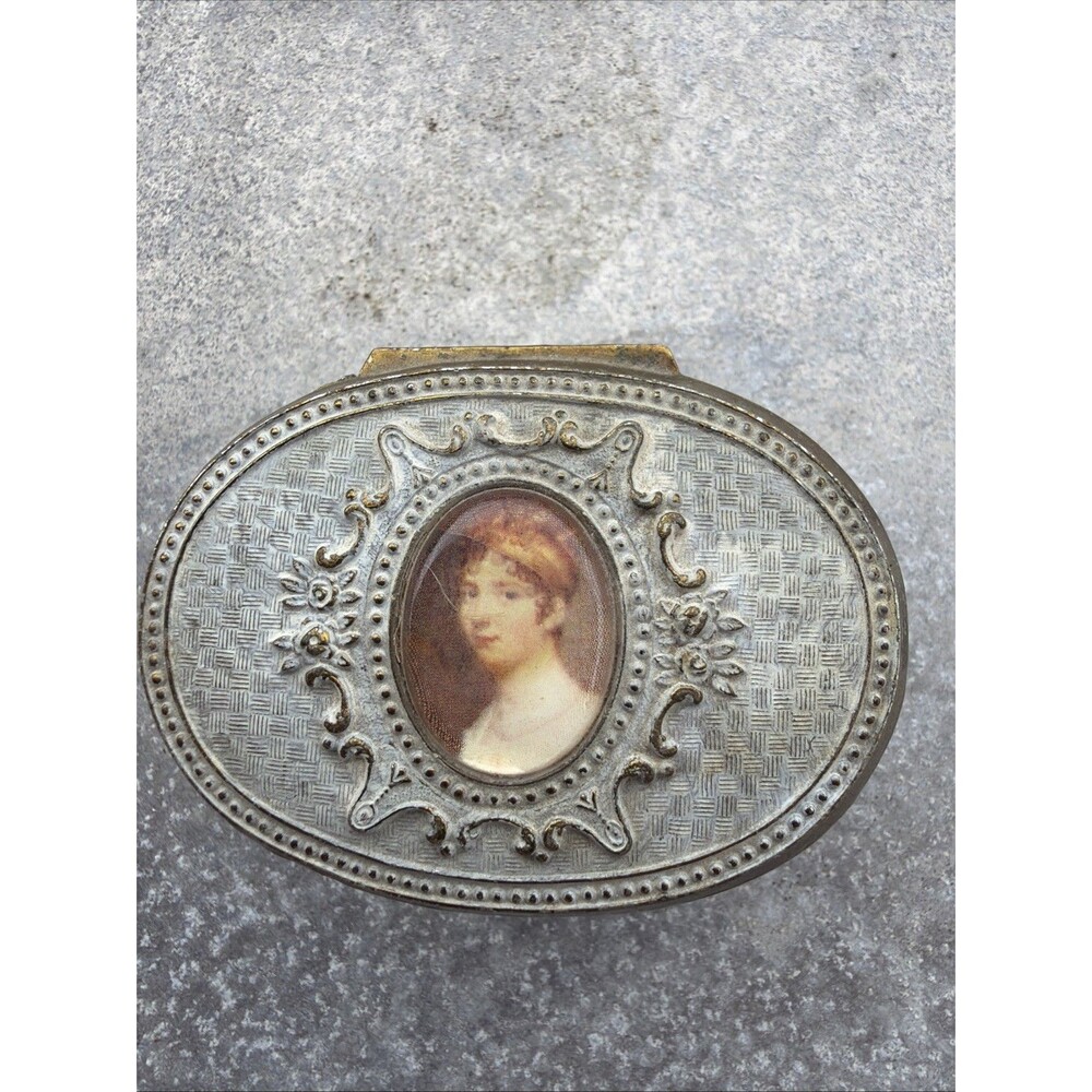 Antique Gilt Metal Rink Bit Box With Portrait Miniature 